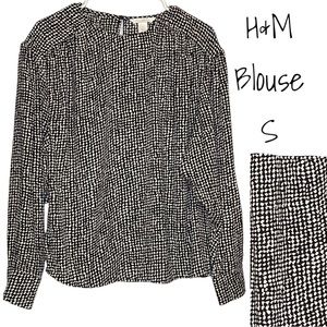 H&M Blouse Animal Print Pattern Print Long Sleeve Cream Black S